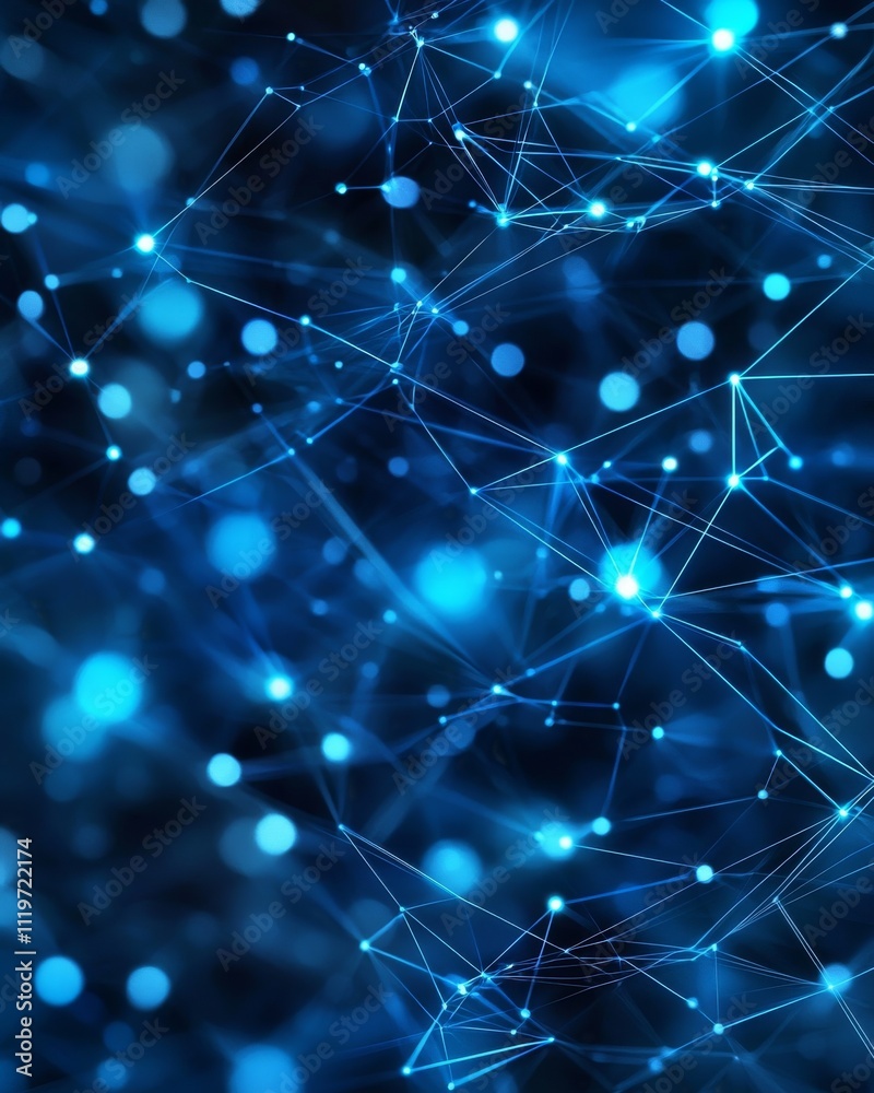 Fototapeta premium Abstract blue network structure with interconnected nodes, representing technology and digital connectivity.