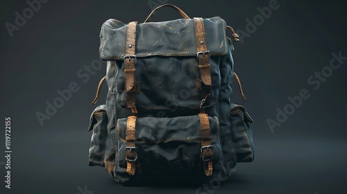 A black schoolbag filled with school supplies isolated on a dark background, Ai Generative.