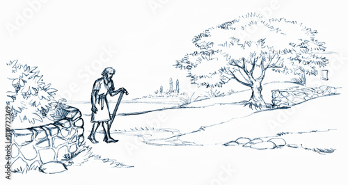 Konstfotografi Pencil drawing. The prodigal son goes home