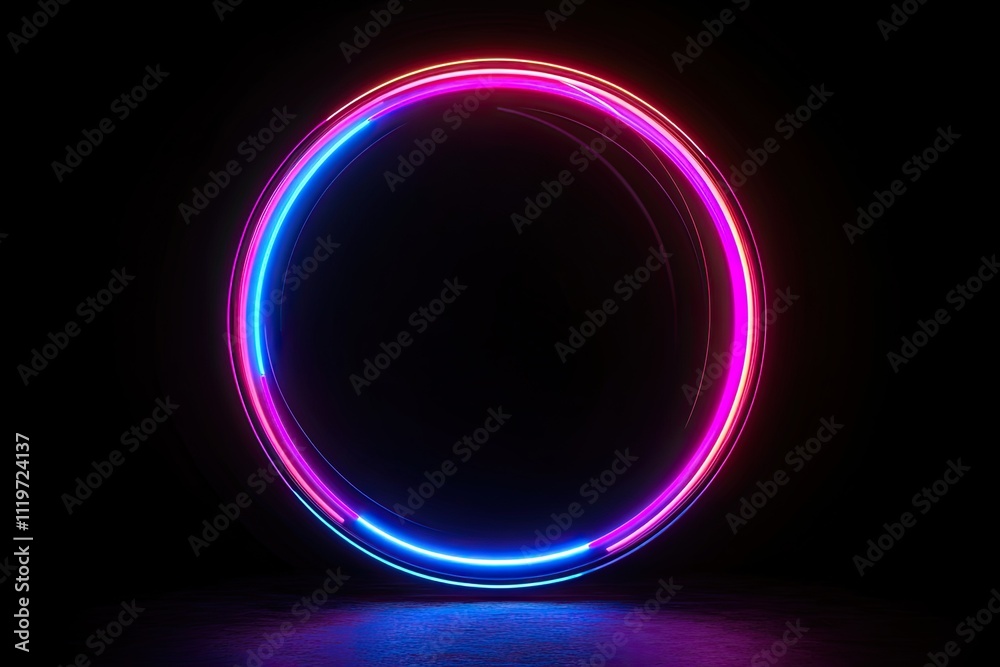 Radial abstract neon background. Laser neon lines move in a circle along a circular dark geometry. Conceptual technology background. Blue purple light spectrum. 3d illustration Radial abstract neon background. Laser neon lines move in a circle along a circular dark geometry. Conceptual technology background. Blue purple light spectrum. 3d illustration