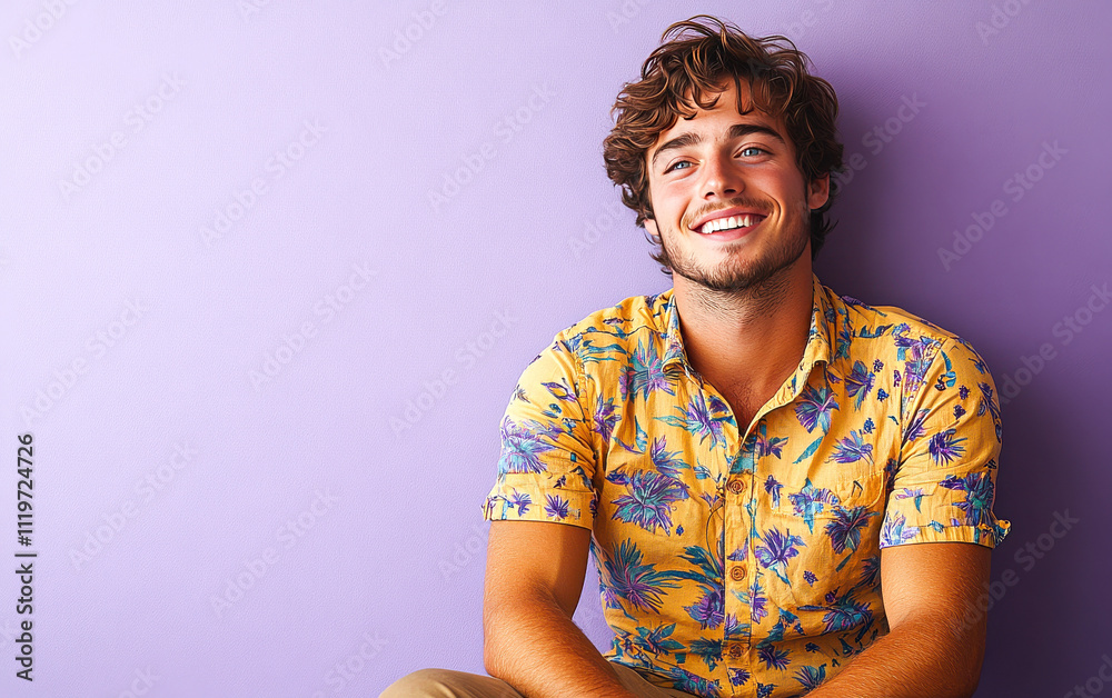 A man with a smile on his face is wearing a pink shirt A man with a smile on his face is wearing a pink shirt