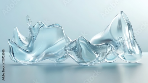 Blue abstract background with glassmorphism effect. Soft and modern design. Abstract glass texture 3d shapes.