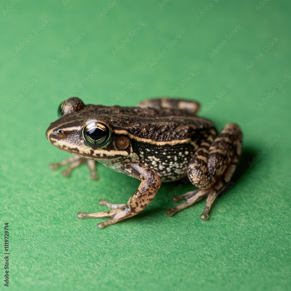 Fototapeta premium Close-up of Brown Frog on Green Surface with Detailed Texture