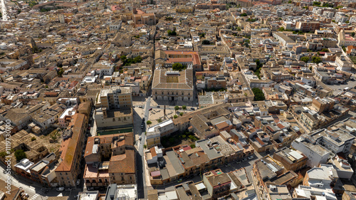 Aerial view of the historic center of Lucera, in the province of Foggia, Puglia, Italy.