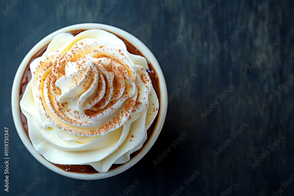 A Bowl of Chocolate Pudding with Whipped Cream on a Black Table A Bowl of Chocolate Pudding with Whipped Cream on a Black Table