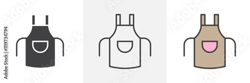 Apron icon collection in black and colored style.