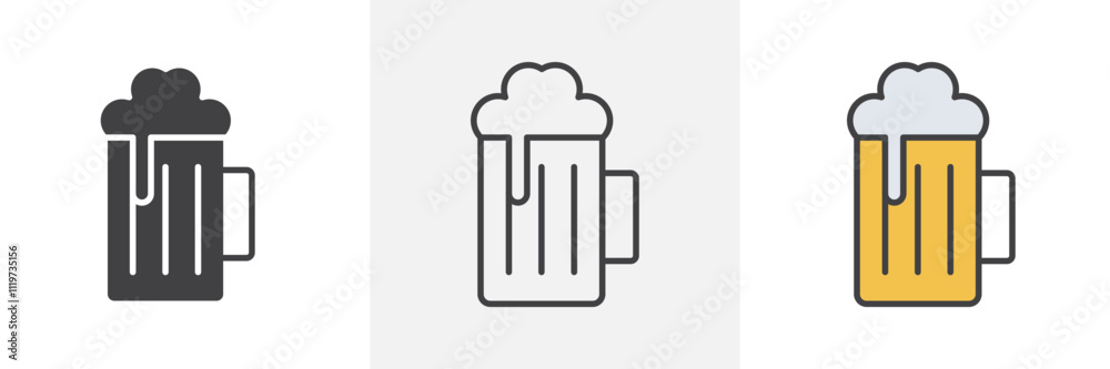 Beer mug icon collection in black and colored style. Beer mug icon collection in black and colored style.