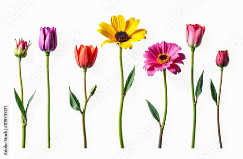 Wallpaper Mural Set of different buds of different flowers without stems, only heads on a white background Torontodigital.ca