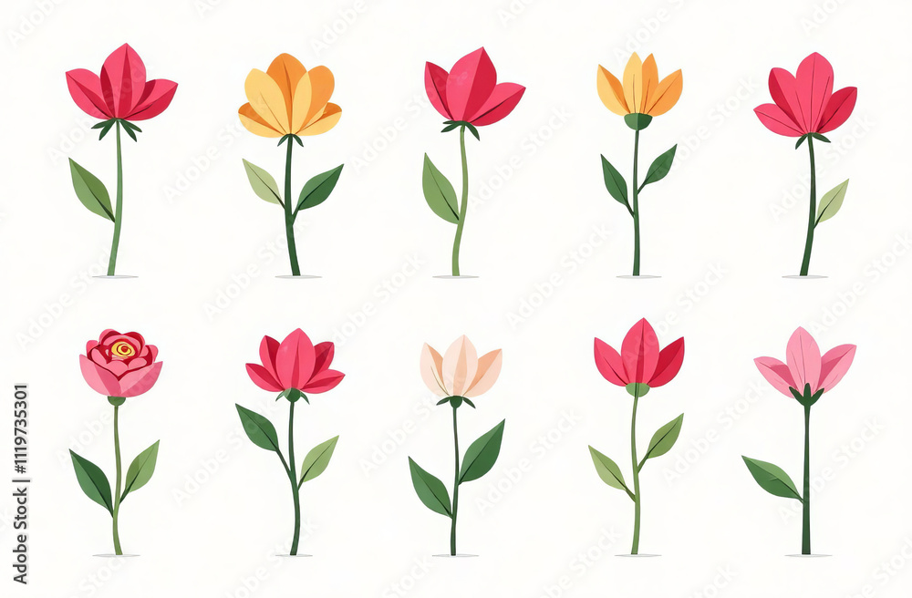 Set of different buds of different flowers without stems, only heads on a white background Set of different buds of different flowers without stems, only heads on a white background
