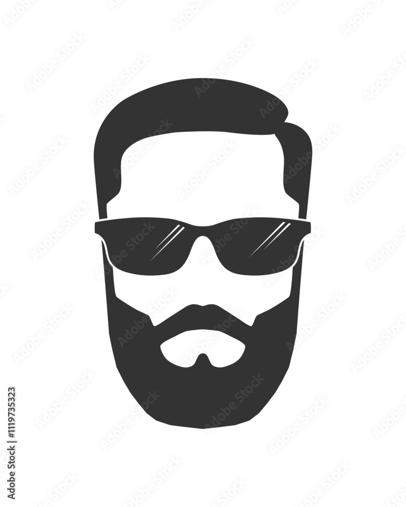 Bearded man head graphic icon. Man with beard and sunglasses isolated sign on white background. Vector illustration Bearded man head graphic icon. Man with beard and sunglasses isolated sign on white background. Vector illustration