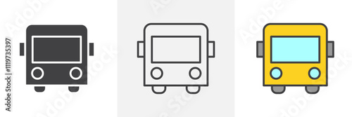 Bus icon collection in black and colored style.