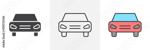 Car icon collection in black and colored style.