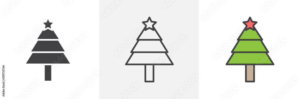 Christmas tree icon collection in black and colored style. Christmas tree icon collection in black and colored style.
