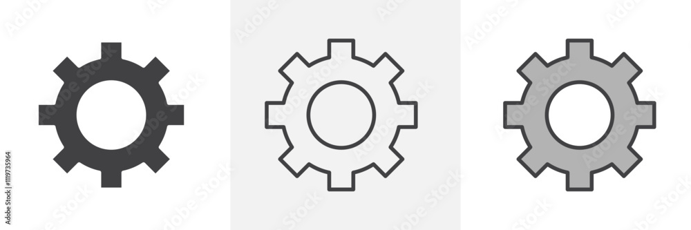 Cogwheel icon collection in black and colored style. Cogwheel icon collection in black and colored style.