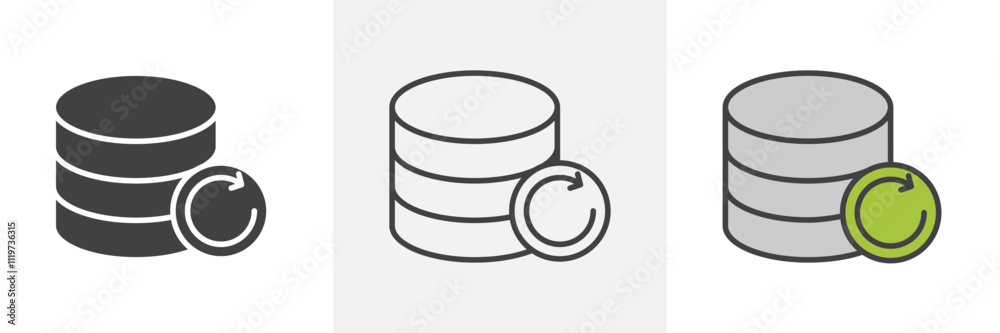Data backup icon collection in black and colored style. Data backup icon collection in black and colored style.