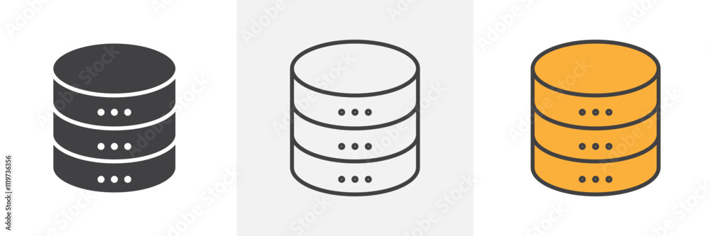 Database icon collection in black and colored style. Database icon collection in black and colored style.