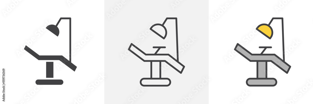 Dentist chair icon collection in black and colored style. Dentist chair icon collection in black and colored style.