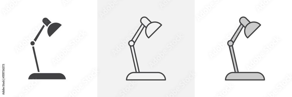 Desk lamp icon collection in black and colored style. Desk lamp icon collection in black and colored style.