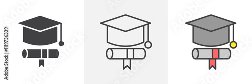 Degree icon collection in black and colored style.