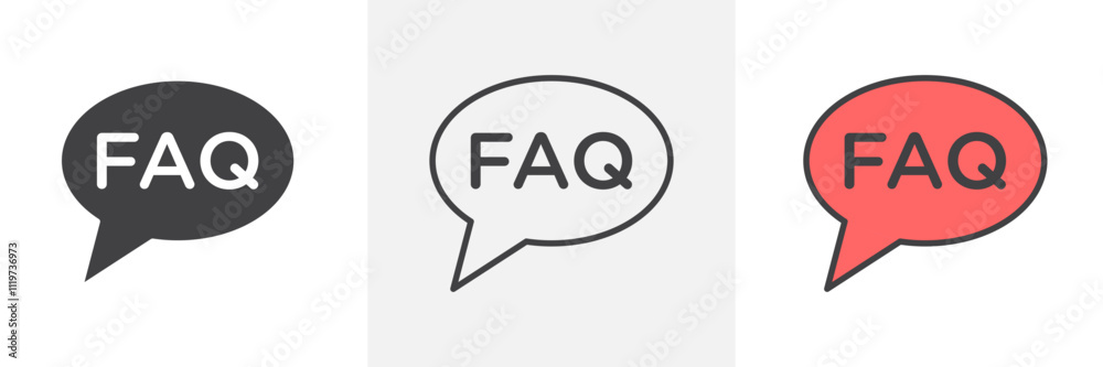FAQ icon collection in black and colored style. FAQ icon collection in black and colored style.