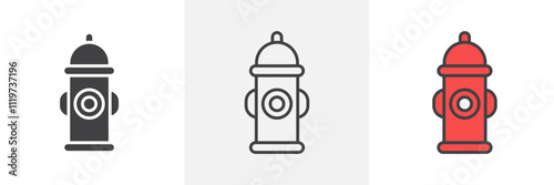 Fire hydrant icon collection in black and colored style.