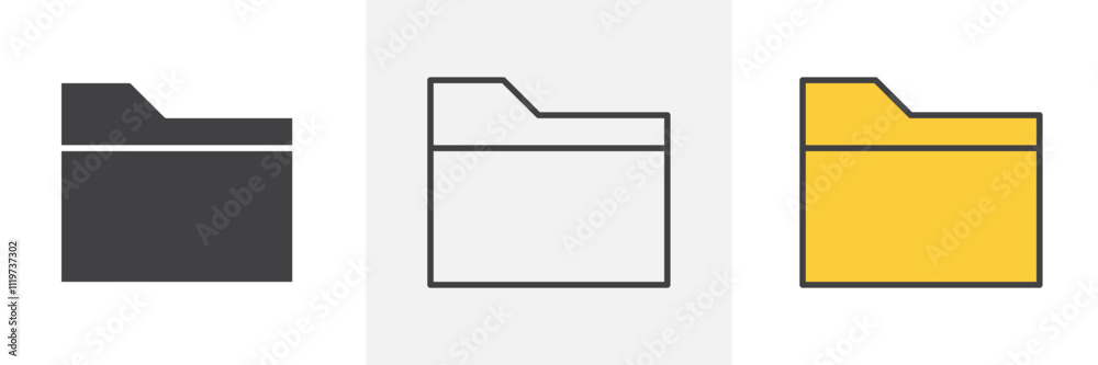Folder icon collection in black and colored style. Folder icon collection in black and colored style.