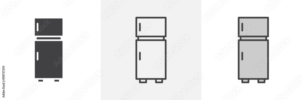 Fridge icon collection in black and colored style. Fridge icon collection in black and colored style.