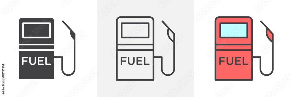 Fuel icon collection in black and colored style. Fuel icon collection in black and colored style.