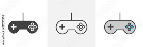 Game controller icon collection in black and colored style.