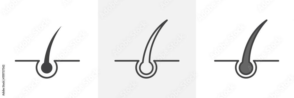 Hair icon collection in black and colored style. Hair icon collection in black and colored style.