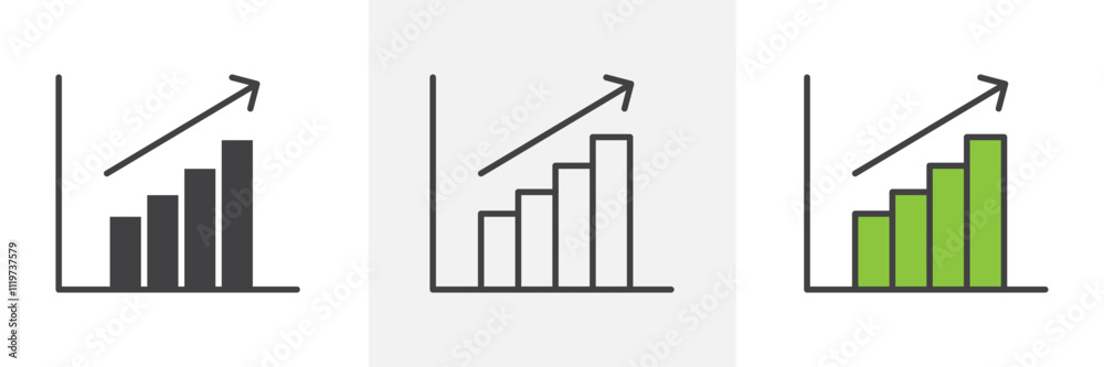 Growing graph icon collection in black and colored style. Growing graph icon collection in black and colored style.