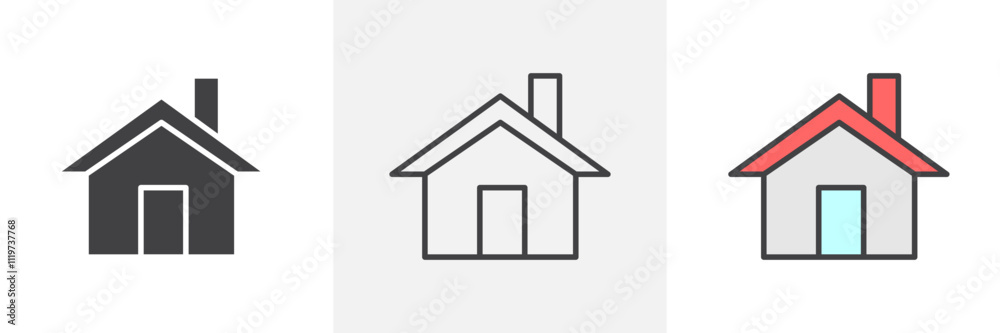 Home icon collection in black and colored style. Home icon collection in black and colored style.