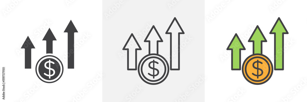 Income icon collection in black and colored style. Income icon collection in black and colored style.