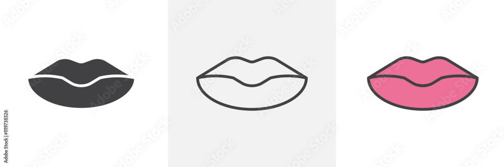 Lips icon collection in black and colored style. Lips icon collection in black and colored style.