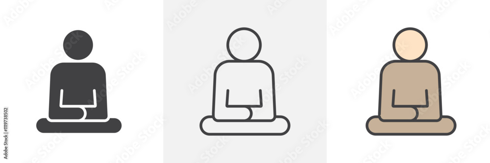 Meditation icon collection in black and colored style. Meditation icon collection in black and colored style.