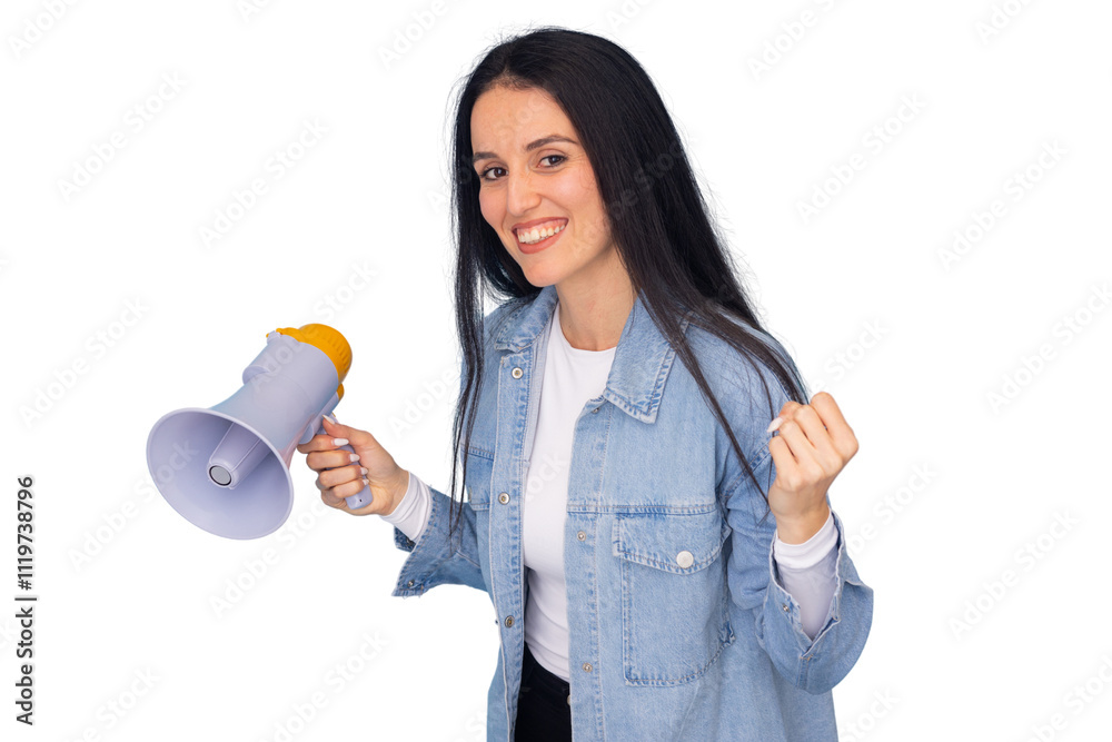 Young woman holding megaphone with confidence Young woman holding megaphone with confidence