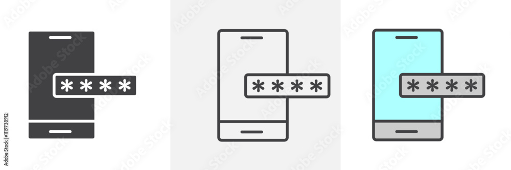 Otp sms password icon collection in black and colored style. Otp sms password icon collection in black and colored style.