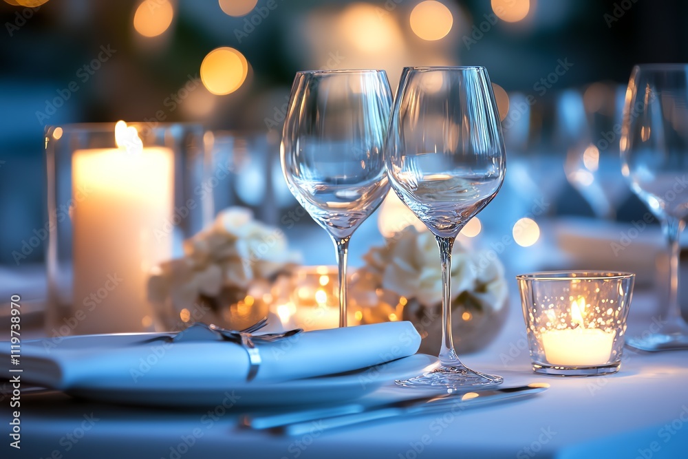 A Candlelit Dinner Setting with Elegant Tableware A Candlelit Dinner Setting with Elegant Tableware