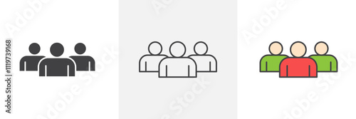 People group icon collection in black and colored style.