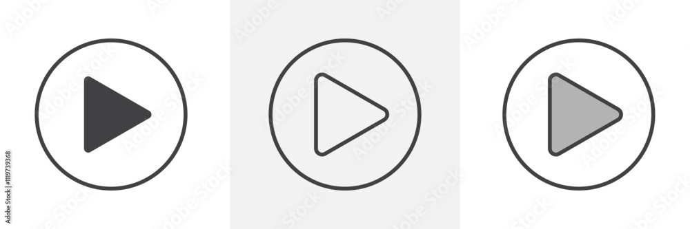 Play icon collection in black and colored style. Play icon collection in black and colored style.