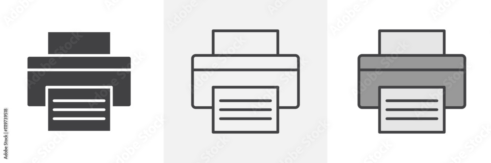 Printer icon collection in black and colored style. Printer icon collection in black and colored style.