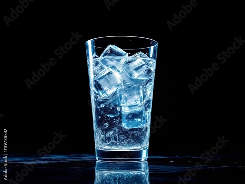 Cool, icy silhouette summer drink. Refreshing iced water closeup.