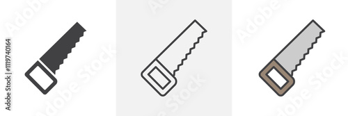 Saw icon collection in black and colored style.