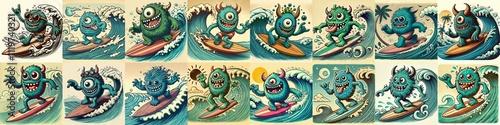 Obraz na płótnie Cartoon style monster surfer. AI generated illustration w salonie