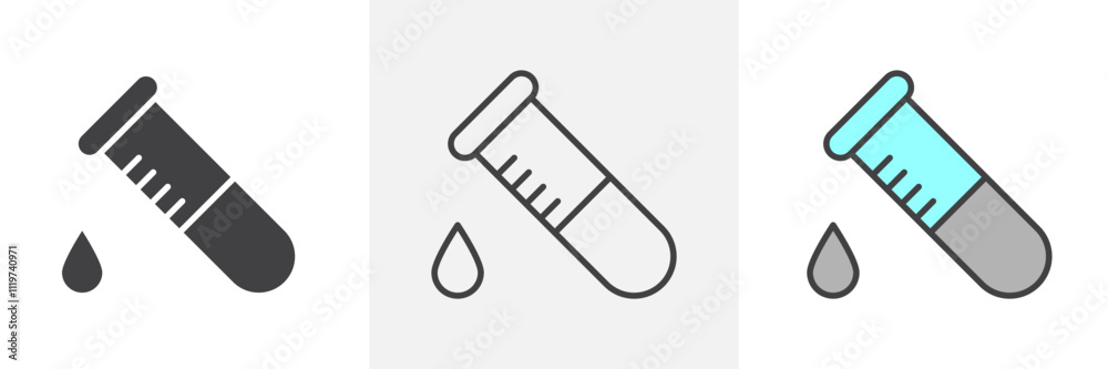 Test tube icon collection in black and colored style. Test tube icon collection in black and colored style.