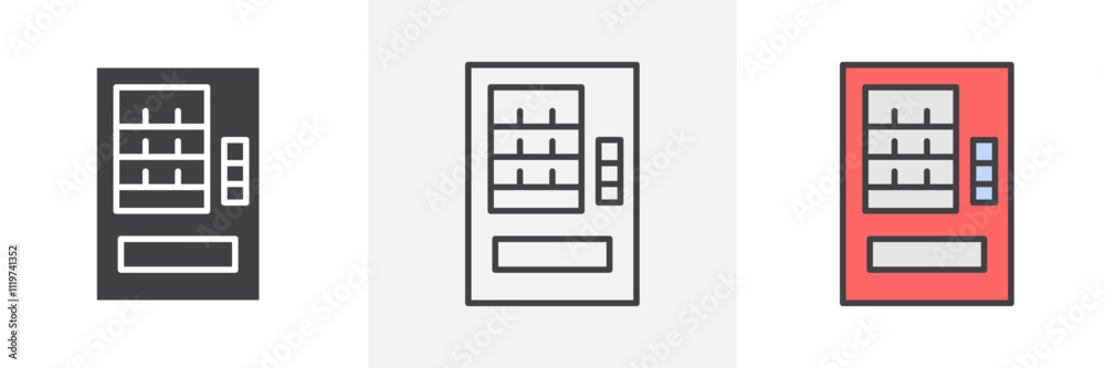 Vending machine icon collection in black and colored style. Vending machine icon collection in black and colored style.