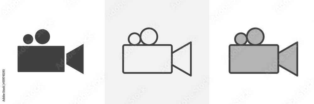 Video camera icon collection in black and colored style. Video camera icon collection in black and colored style.