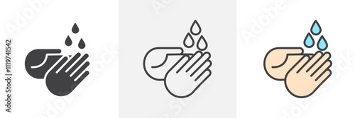 Wash hands icon collection in black and colored style.