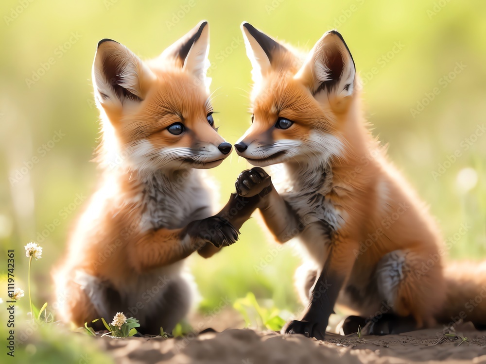 Adorable Red Fox Kits Playing in the Meadow: A Moment of Pure Joy Adorable Red Fox Kits Playing in the Meadow: A Moment of Pure Joy