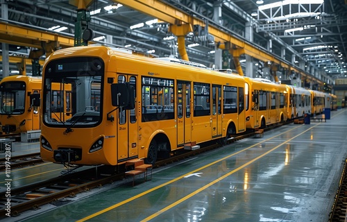 bus manufacturing industry, Bus assembly factory on assembly line